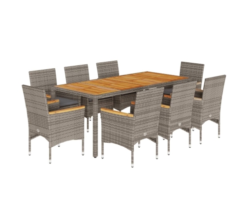 Set de comedor jardín 9 pzas con cojines ratán PE acacia gris