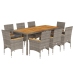 Set de comedor jardín 9 pzas con cojines ratán PE acacia gris