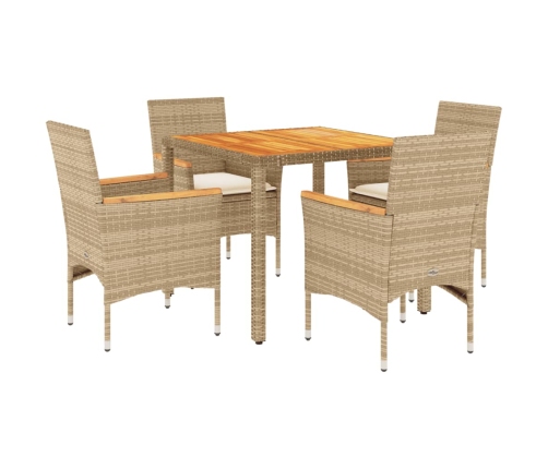 Set de comedor jardín 5 pzas con cojines ratán PE acacia beige