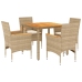 Set de comedor jardín 5 pzas con cojines ratán PE acacia beige