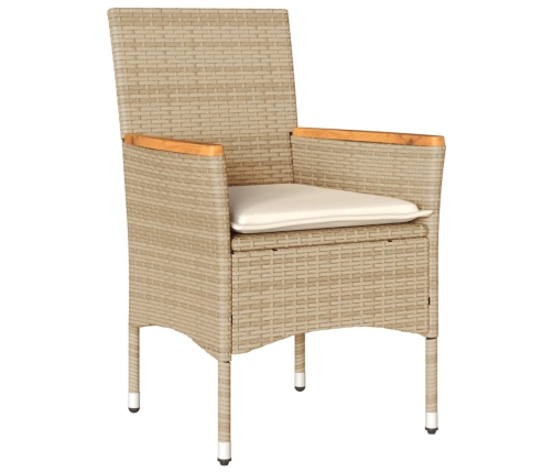 Set de comedor jardín 5 pzas con cojines ratán PE acacia beige