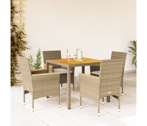 Set de comedor jardín 5 pzas con cojines ratán PE acacia beige