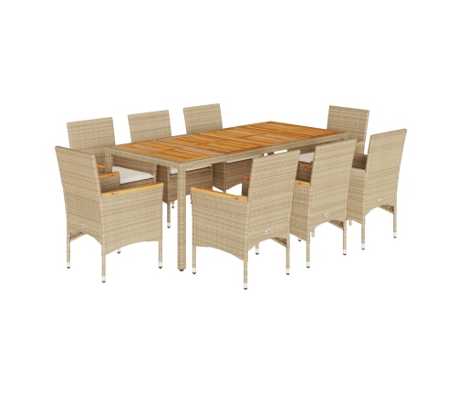 Set de comedor jardín 9 pzas con cojines ratán PE acacia beige