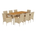 Set de comedor jardín 9 pzas con cojines ratán PE acacia beige