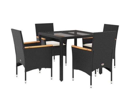 Set comedor jardín 5 pzas cojines ratán sintético vidrio negro