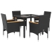 Set comedor jardín 5 pzas cojines ratán sintético vidrio negro