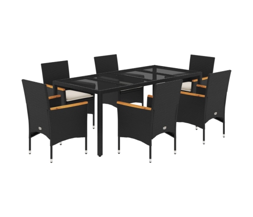 Set comedor jardín 7 pzas cojines ratán sintético vidrio negro