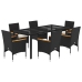 Set comedor jardín 7 pzas cojines ratán sintético vidrio negro