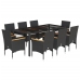 Set comedor jardín 9 pzas cojines ratán sintético vidrio negro
