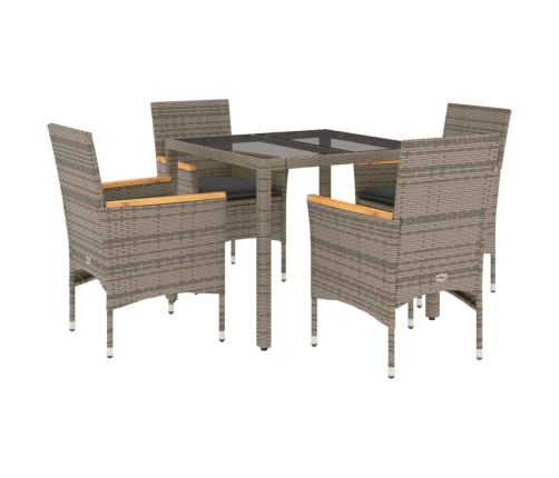 Set comedor jardín 5 pzas y cojines ratán sintético vidrio gris