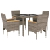 Set comedor jardín 5 pzas y cojines ratán sintético vidrio gris