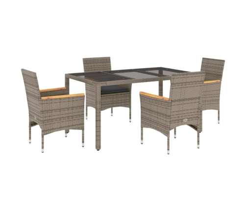 Set comedor jardín 5 pzas y cojines ratán sintético vidrio gris