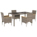 Set comedor jardín 5 pzas y cojines ratán sintético vidrio gris