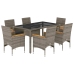 Set comedor jardín 7 pzas y cojines ratán sintético vidrio gris
