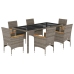 Set comedor jardín 7 pzas y cojines ratán sintético vidrio gris