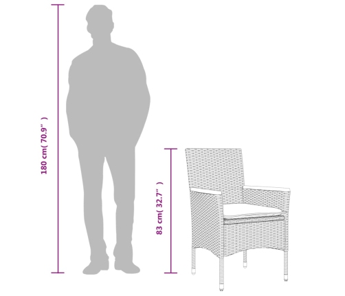 Set comedor jardín 7 pzas y cojines ratán sintético vidrio gris
