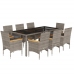 Set comedor jardín 9 pzas y cojines ratán sintético vidrio gris