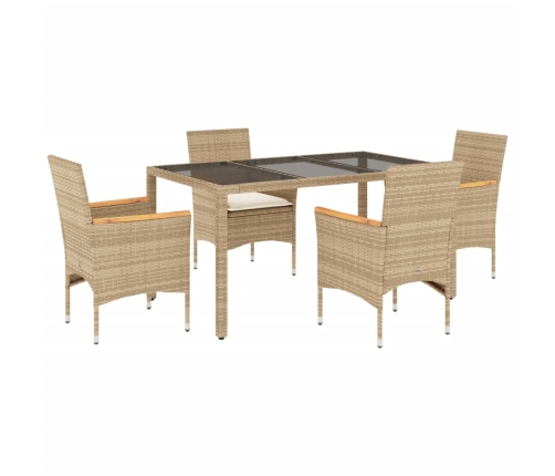 Set comedor jardín 5 pzas cojines ratán sintético vidrio beige