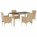 Set comedor jardín 5 pzas cojines ratán sintético vidrio beige