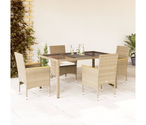 Set comedor jardín 5 pzas cojines ratán sintético vidrio beige