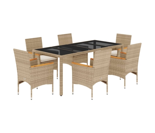 Set comedor jardín 7 pzas cojines ratán sintético vidrio beige