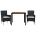 Set de comedor jardín 3 pzas con cojines ratán PE acacia negro