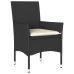 Set de comedor jardín 3 pzas con cojines ratán PE acacia negro