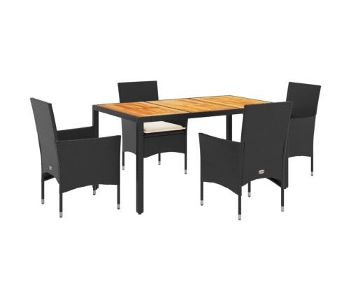 Set de comedor jardín 5 pzas con cojines ratán PE acacia negro