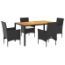 Set de comedor jardín 5 pzas con cojines ratán PE acacia negro