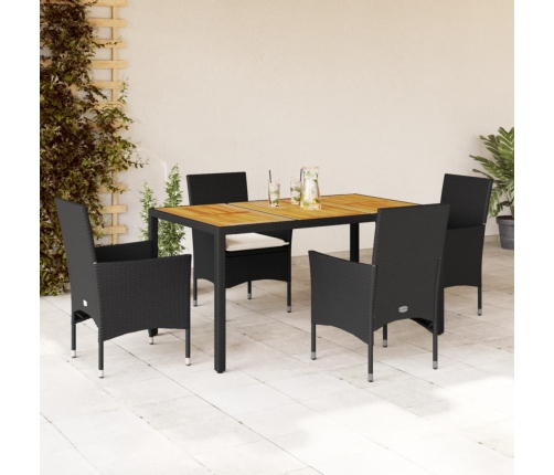 Set de comedor jardín 5 pzas con cojines ratán PE acacia negro