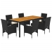 Set de comedor jardín 7 pzas con cojines ratán PE acacia negro