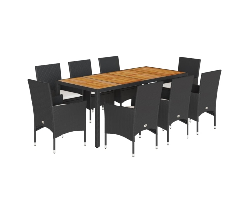 Set de comedor jardín 9 pzas con cojines ratán PE acacia negro