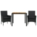 Set de comedor jardín 3 pzas con cojines ratán PE acacia negro