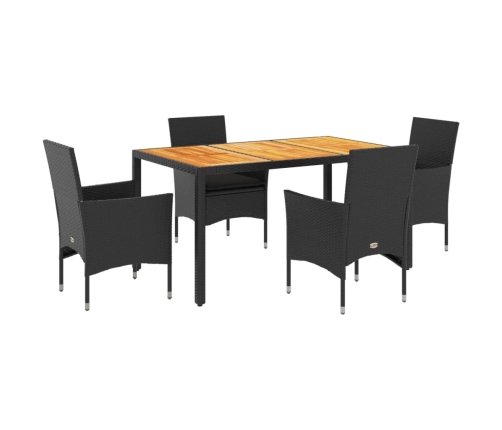 Set de comedor jardín 5 pzas con cojines ratán PE acacia negro