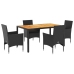 Set de comedor jardín 5 pzas con cojines ratán PE acacia negro