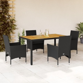 Set de comedor jardín 5 pzas con cojines ratán PE acacia negro