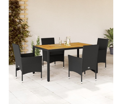 Set de comedor jardín 5 pzas con cojines ratán PE acacia negro