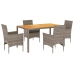 Set de comedor jardín 5 pzas con cojines ratán PE acacia gris