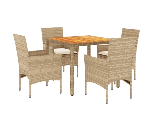 Set de comedor jardín 5 pzas con cojines ratán PE acacia beige