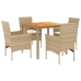 Set de comedor jardín 5 pzas con cojines ratán PE acacia beige