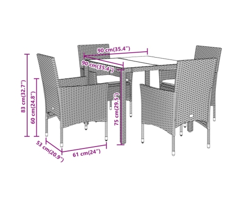 Set de comedor jardín 5 pzas con cojines ratán PE acacia beige