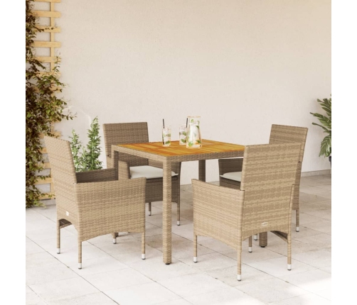 Set de comedor jardín 5 pzas con cojines ratán PE acacia beige