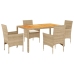 Set de comedor jardín 5 pzas con cojines ratán PE acacia beige