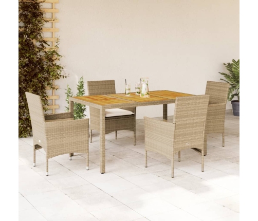 Set de comedor jardín 5 pzas con cojines ratán PE acacia beige