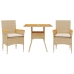 Set de comedor jardín 3 pzas con cojines ratán PE acacia beige