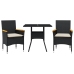 Set comedor jardín 3 pzas cojines ratán sintético vidrio negro