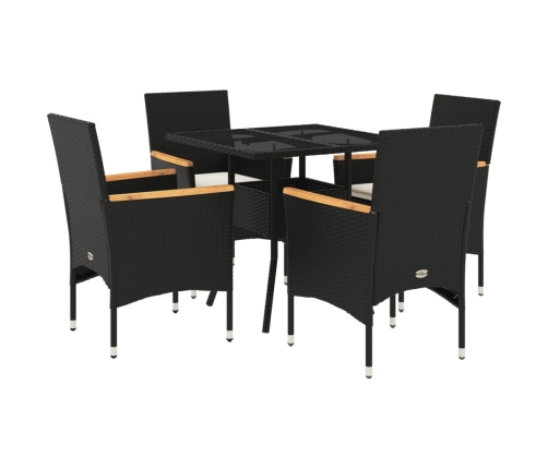 Set comedor jardín 5 pzas cojines ratán sintético vidrio negro