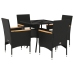 Set comedor jardín 5 pzas cojines ratán sintético vidrio negro