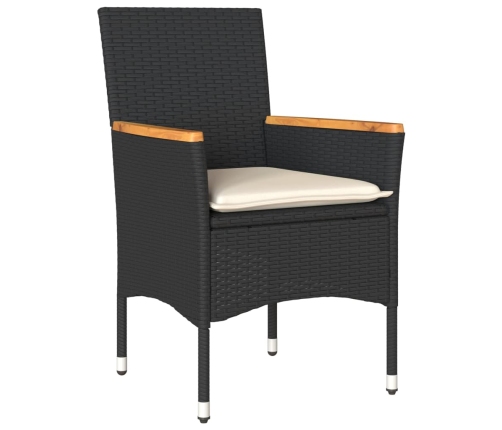 Set comedor jardín 5 pzas cojines ratán sintético vidrio negro
