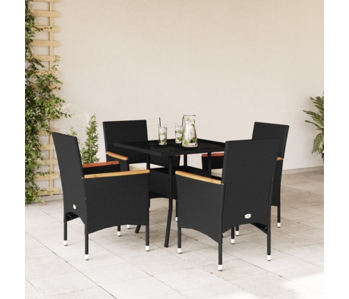 Set comedor jardín 5 pzas cojines ratán sintético vidrio negro